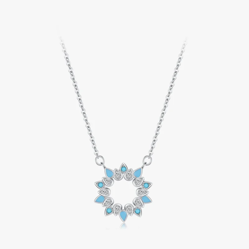 Sunflower Enamel Pendant Necklace Sterling Silver