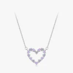 Heart Enamel Pendant Necklace Purple CZ Sterling Silver