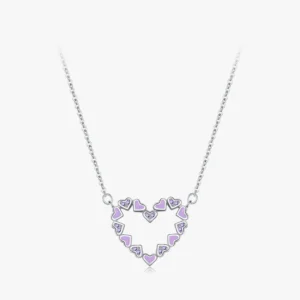 Heart Enamel Pendant Necklace Purple CZ Sterling Silver