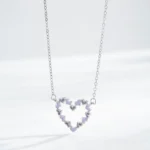 Heart Enamel Pendant Necklace Purple CZ Sterling Silver