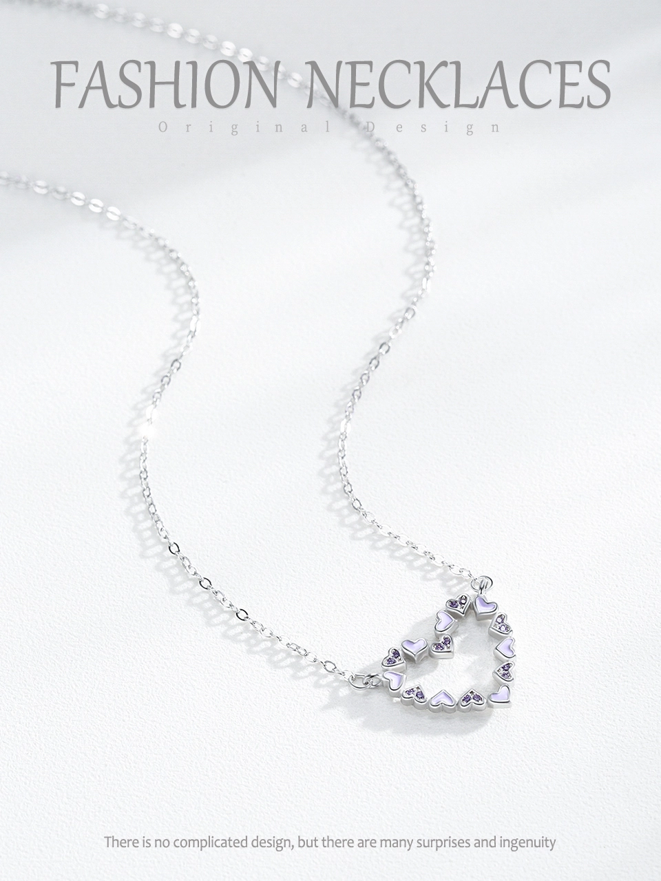 Heart Enamel Pendant Necklace Purple CZ Sterling Silver