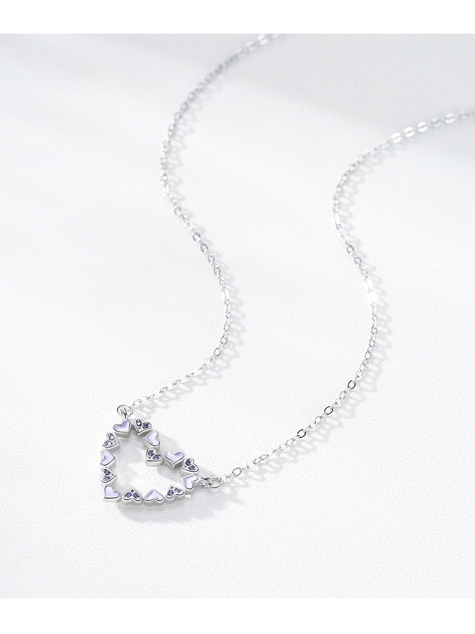 Heart Enamel Pendant Necklace Purple CZ Sterling Silver
