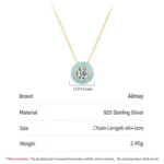 Round Blue Enamel Pendant Zirconia Necklace Gold Plated
