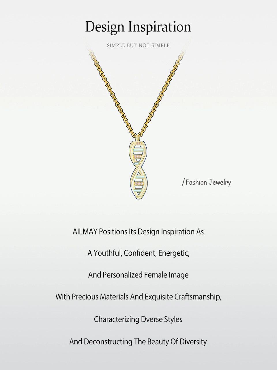 DNA CZ Spiral Design Enamel Pendant Necklace Gold Plating