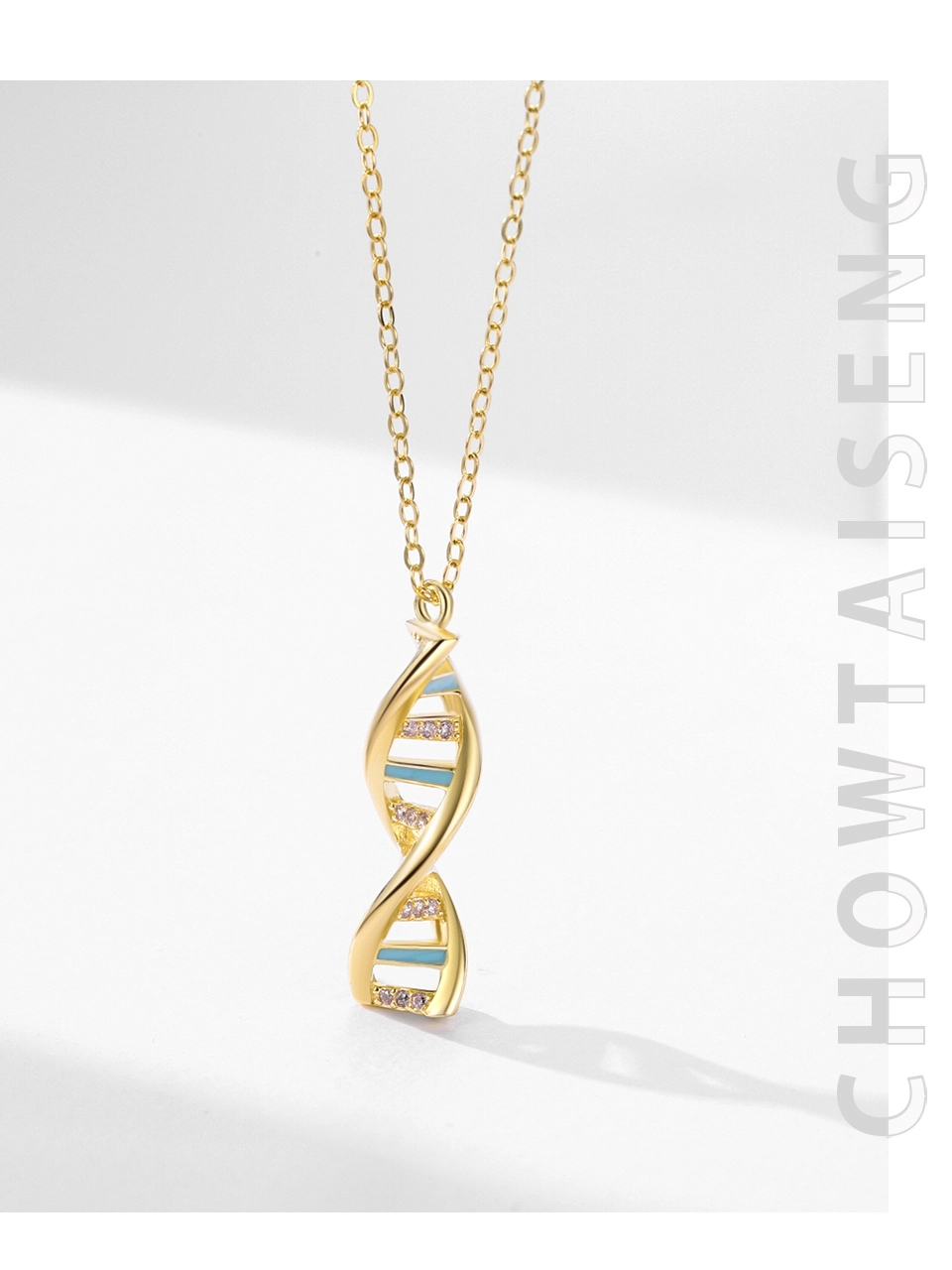DNA CZ Spiral Design Enamel Pendant Necklace Gold Plating