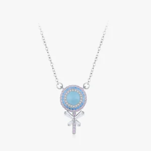 Rainbow CZ Lollipop Enamel Pendant Necklace Sterling Silver