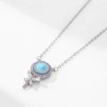 Rainbow CZ Lollipop Enamel Pendant Necklace Sterling Silver