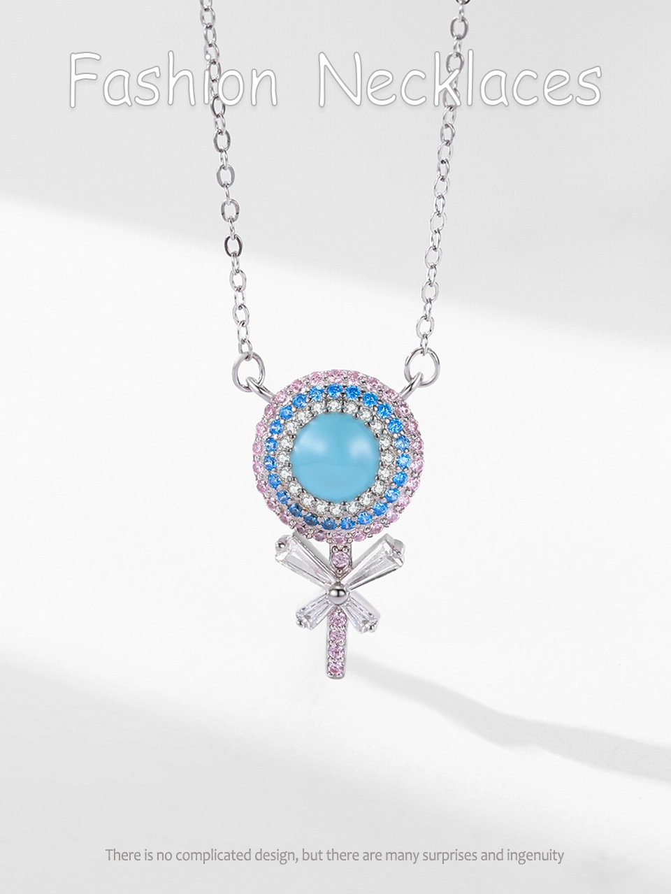 Rainbow CZ Lollipop Enamel Pendant Necklace Sterling Silver