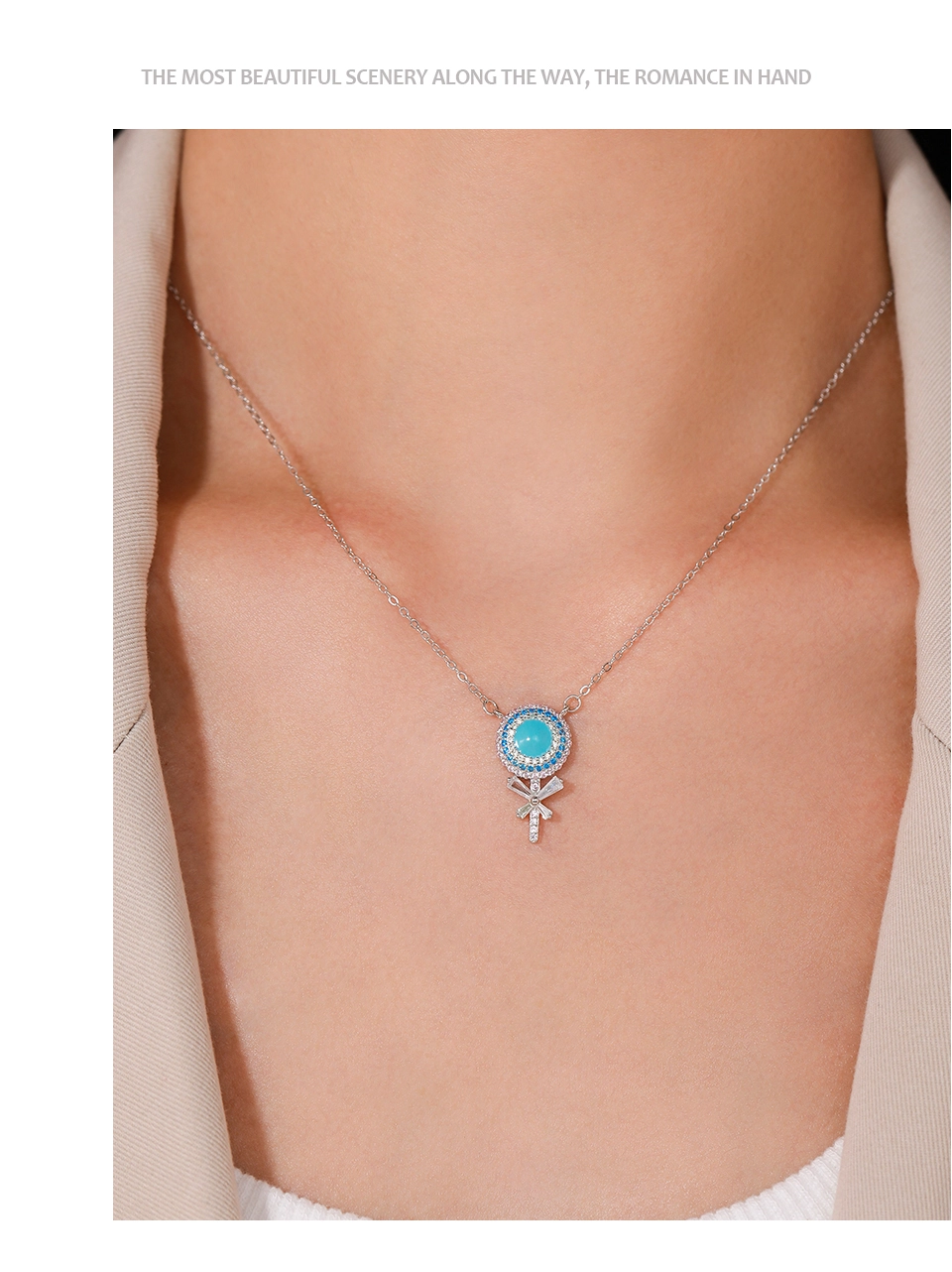 Rainbow CZ Lollipop Enamel Pendant Necklace Sterling Silver