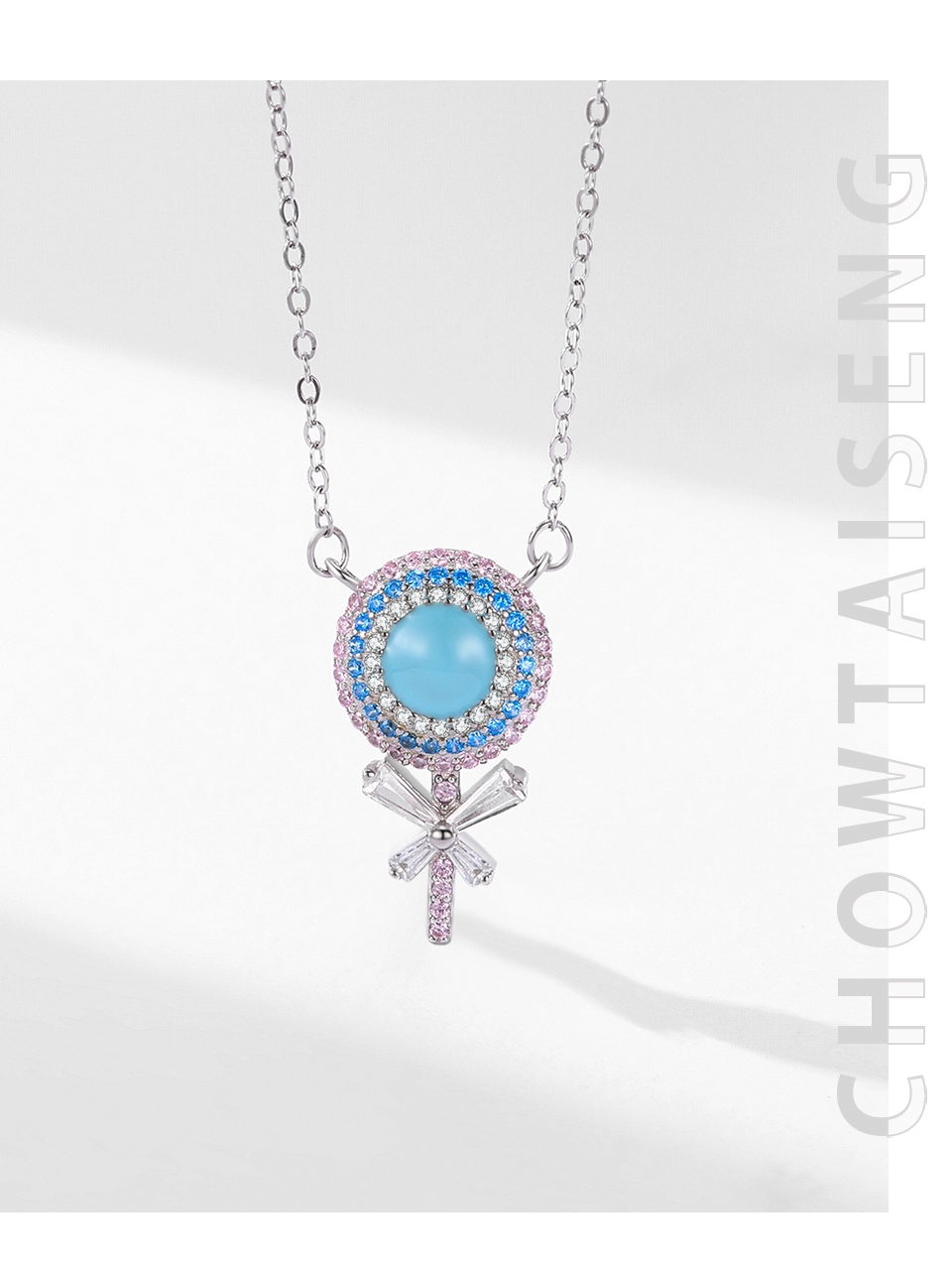 Rainbow CZ Lollipop Enamel Pendant Necklace Sterling Silver