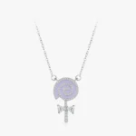 Purple Enamel Lollipop CZ Pendant Necklace Sterling Silver