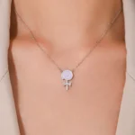 Purple Enamel Lollipop CZ Pendant Necklace Sterling Silver