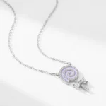 Purple Enamel Lollipop CZ Pendant Necklace Sterling Silver