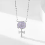 Purple Enamel Lollipop CZ Pendant Necklace Sterling Silver