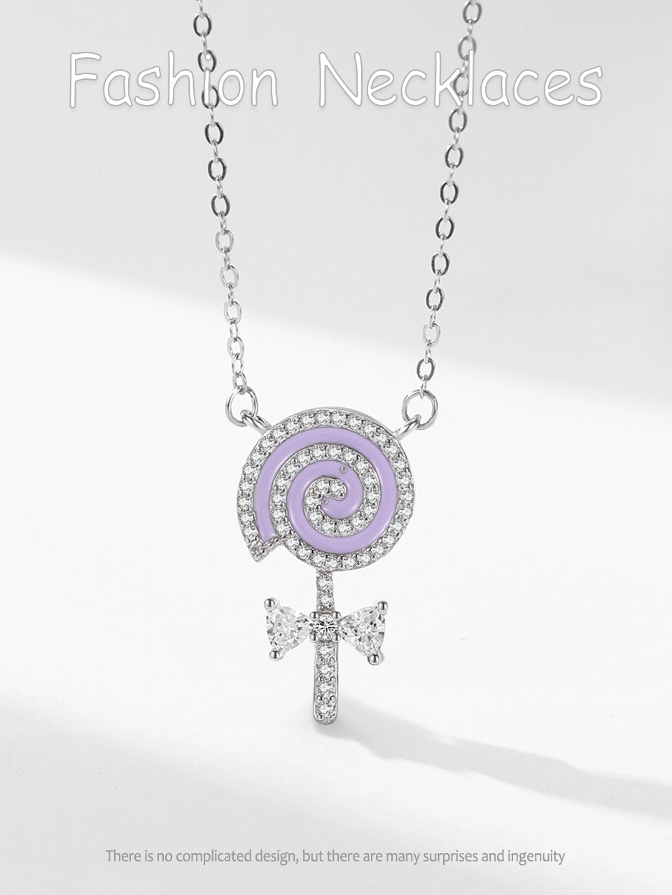 Purple Enamel Lollipop CZ Pendant Necklace Sterling Silver