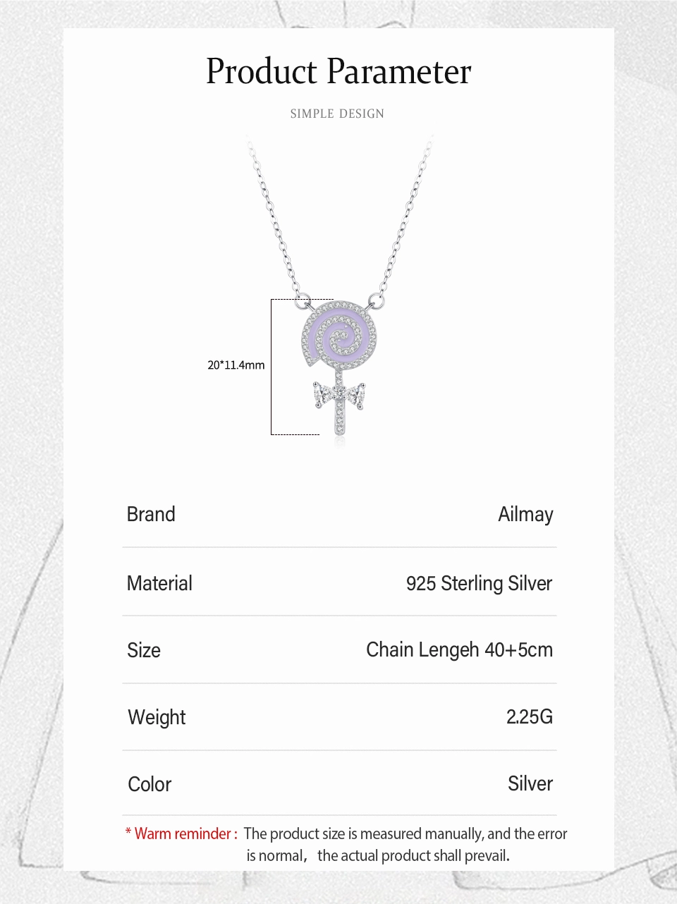 Purple Enamel Lollipop CZ Pendant Necklace Sterling Silver