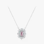 Pink Square Zircon Pendant Necklace Sterling Silver