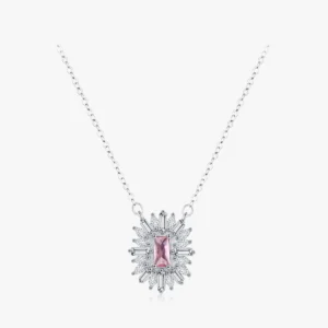 Pink Square Zircon Pendant Necklace Sterling Silver