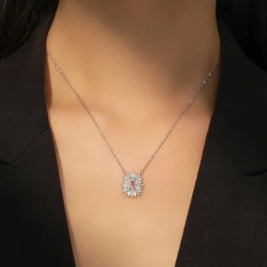 Pink Square Zircon Pendant Necklace Sterling Silver