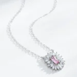 Pink Square Zircon Pendant Necklace Sterling Silver