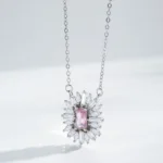 Pink Square Zircon Pendant Necklace Sterling Silver
