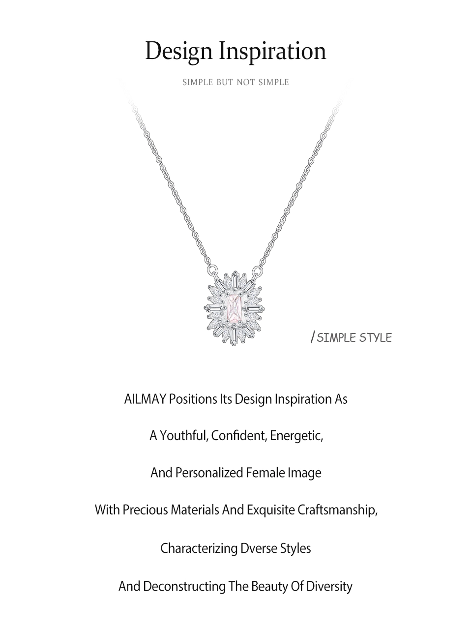 Pink Square Zircon Pendant Necklace Sterling Silver