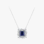 Square Blue Zircon Pendant Necklace Sterling Silver