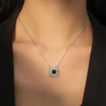 Square Blue Zircon Pendant Necklace Sterling Silver