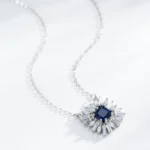 Square Blue Zircon Pendant Necklace Sterling Silver