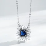 Square Blue Zircon Pendant Necklace Sterling Silver