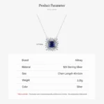 Square Blue Zircon Pendant Necklace Sterling Silver