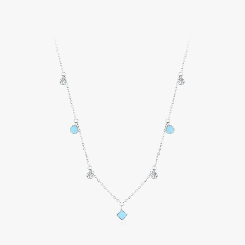Turquoise Cubic Zirconia Pendant Necklace Sterling Silver