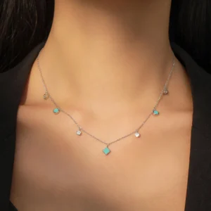 Turquoise Cubic Zirconia Pendant Necklace Sterling Silver