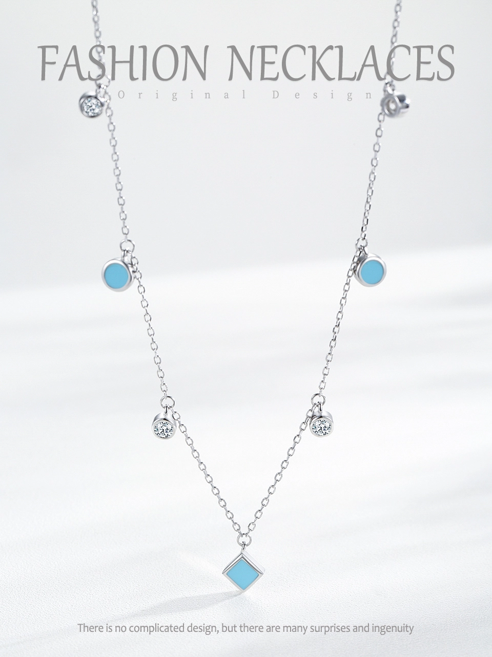 Turquoise Cubic Zirconia Pendant Necklace Sterling Silver