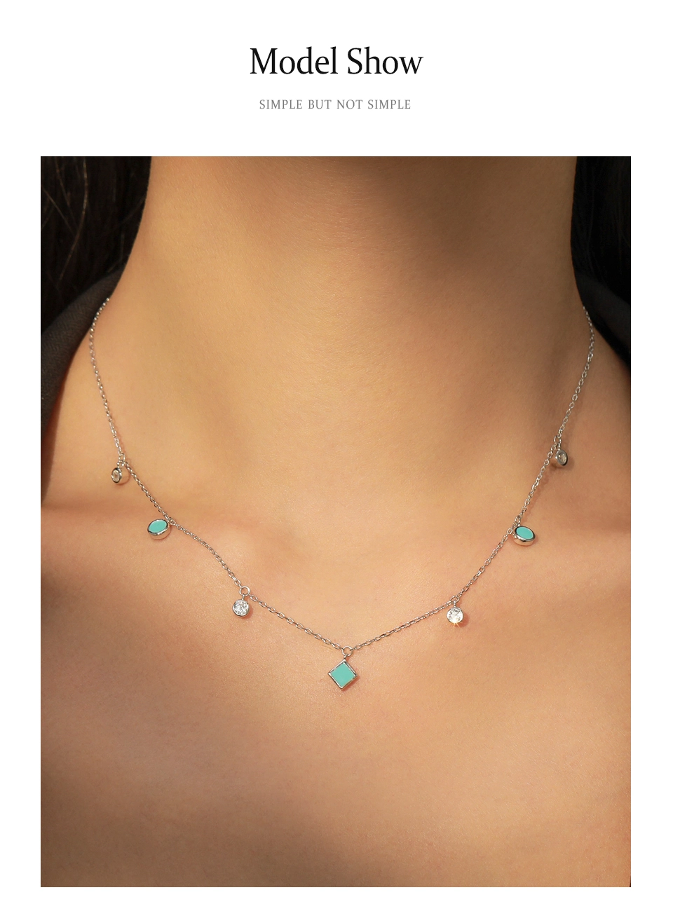 Turquoise Cubic Zirconia Pendant Necklace Sterling Silver