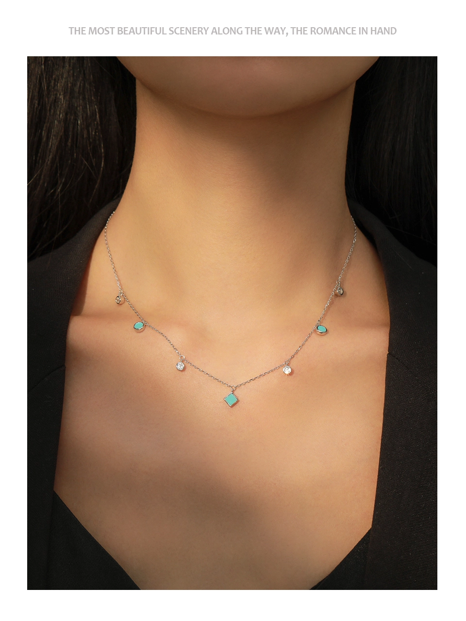 Turquoise Cubic Zirconia Pendant Necklace Sterling Silver