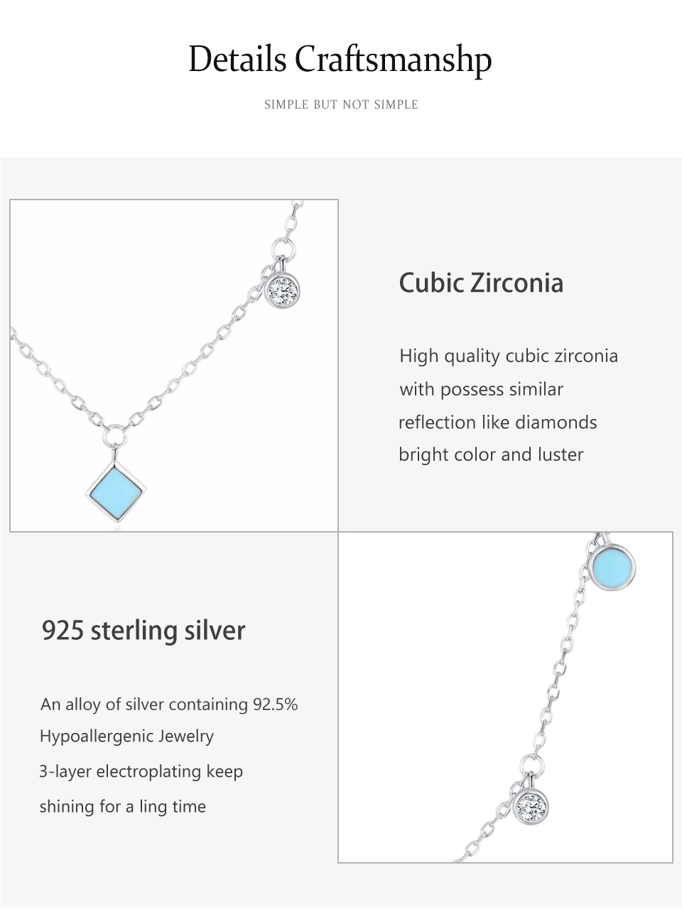 Turquoise Cubic Zirconia Pendant Necklace Sterling Silver