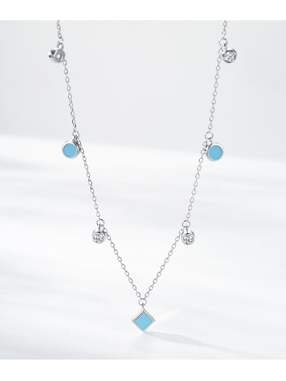 Turquoise Cubic Zirconia Pendant Necklace Sterling Silver