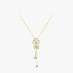 Enamel Necklace CZ Flower Pendant Necklace Sterling Silver
