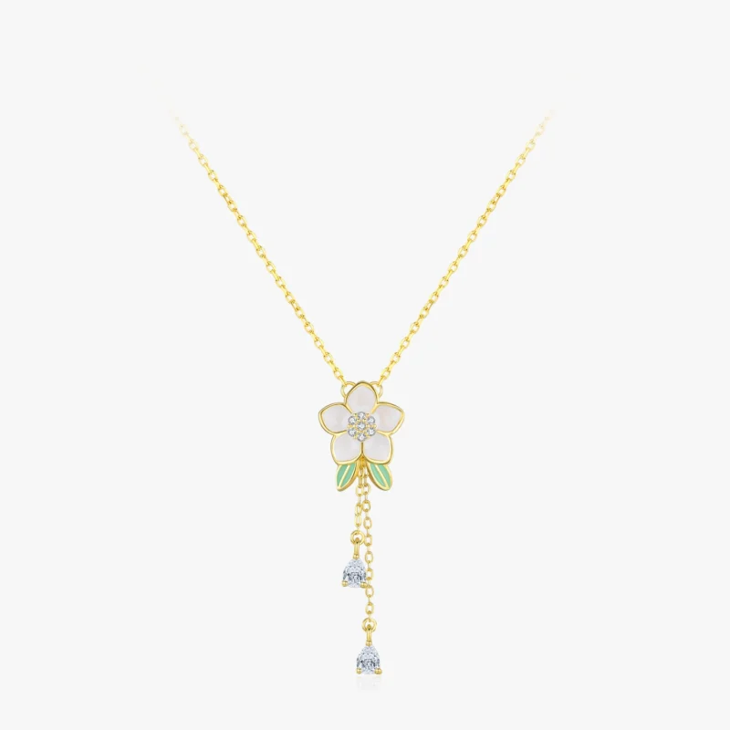 Enamel Necklace CZ Flower Pendant Necklace Sterling Silver