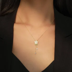 Enamel Necklace CZ Flower Pendant Necklace Sterling Silver