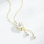 Enamel Necklace CZ Flower Pendant Necklace Sterling Silver