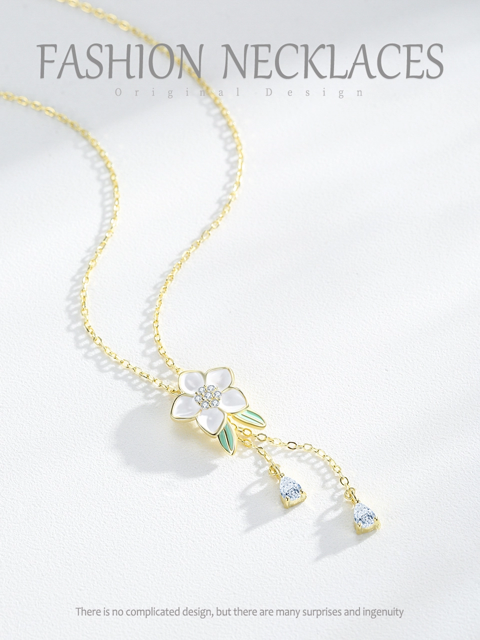 Enamel Necklace CZ Flower Pendant Necklace Sterling Silver