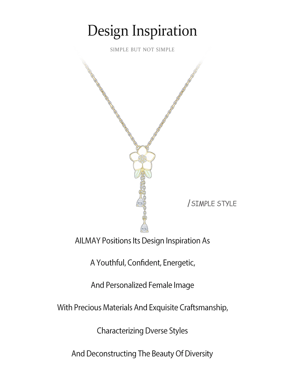 Enamel Necklace CZ Flower Pendant Necklace Sterling Silver