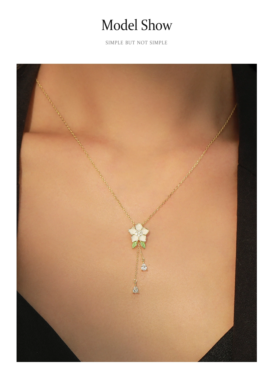 Enamel Necklace CZ Flower Pendant Necklace Sterling Silver