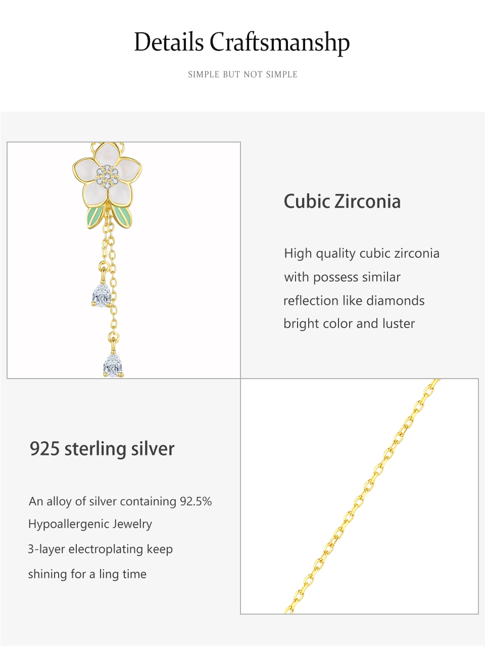 Enamel Necklace CZ Flower Pendant Necklace Sterling Silver