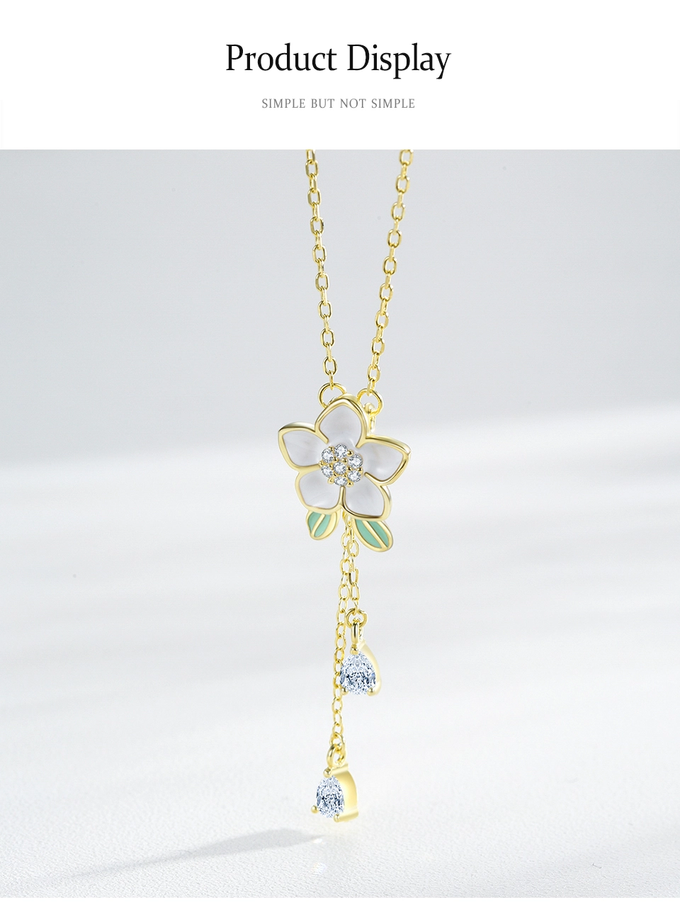 Enamel Necklace CZ Flower Pendant Necklace Sterling Silver