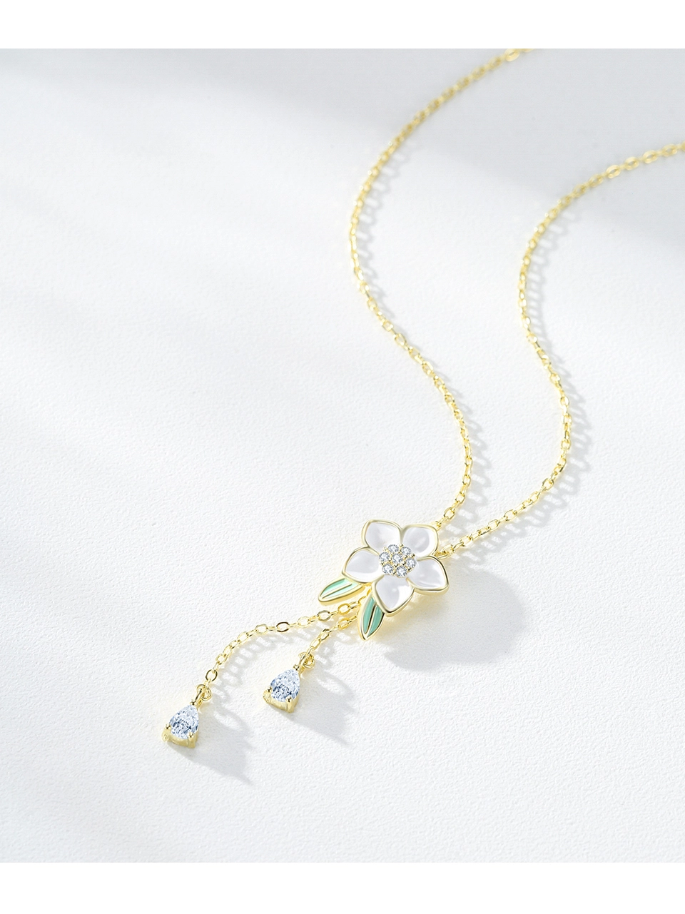 Enamel Necklace CZ Flower Pendant Necklace Sterling Silver