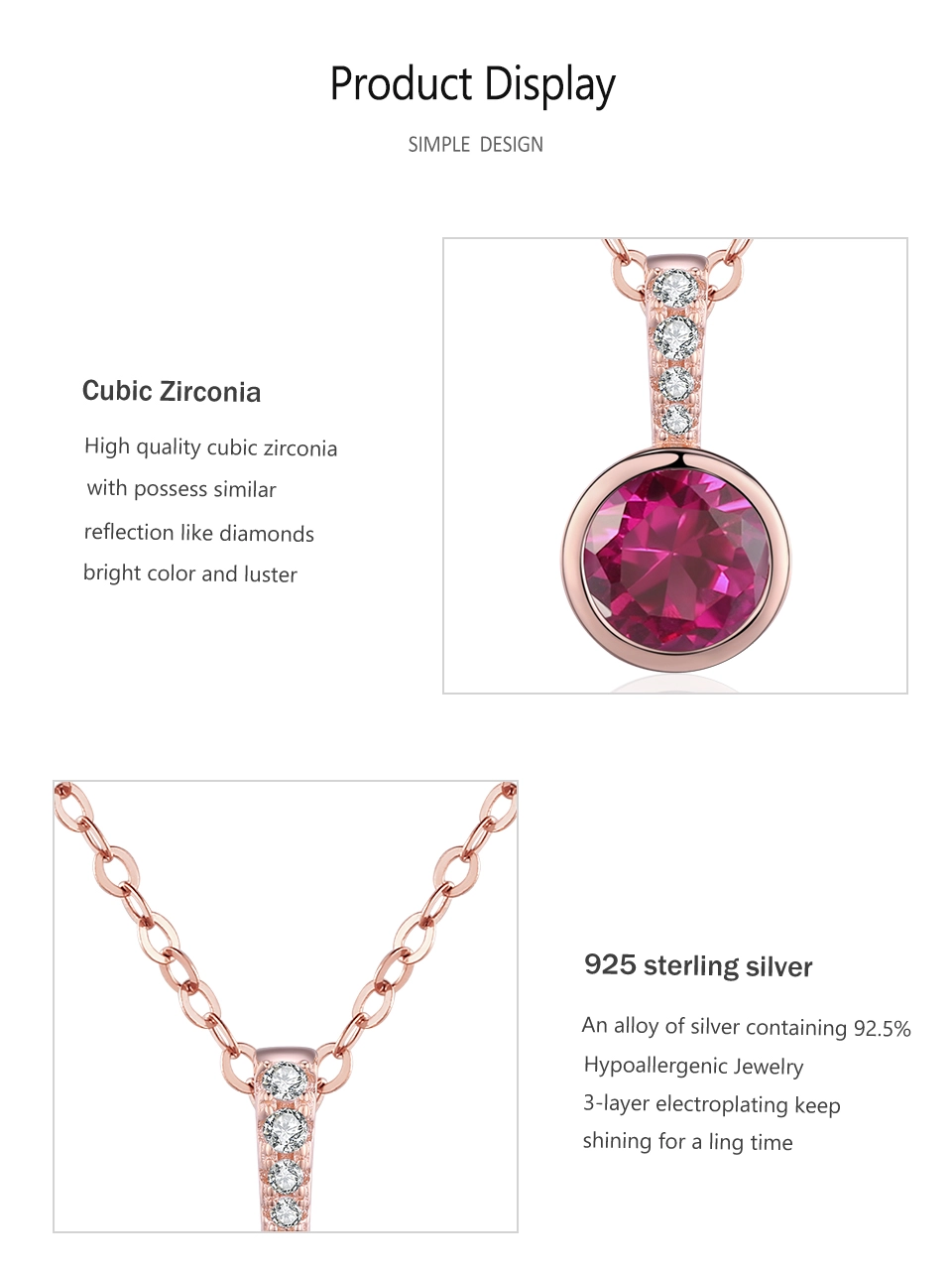 Round Red Zirconia Rose Gold Plated Necklace Luxury