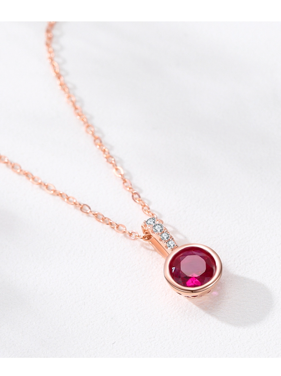 Round Red Zirconia Rose Gold Plated Necklace Luxury